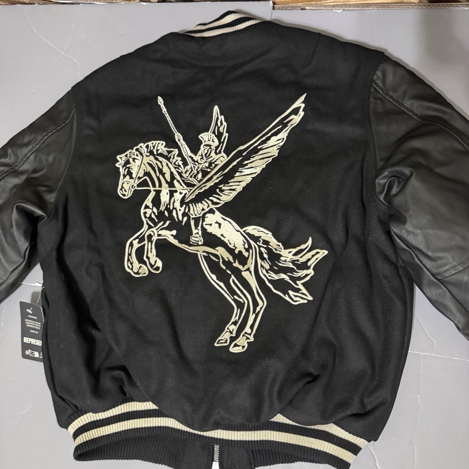 Represent Mens Xs Wool Blend Mascot Varsity Jacket Jet Black Zip Embroidered
